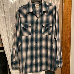 Fly Cattleman Shirt Men's XL Brow Plaid black pearl Snap Long Sleeve Cotton